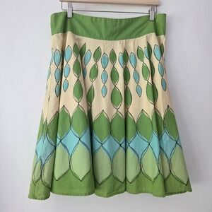 Sangria A-Line Skirt Green Geometric Leaf Print Cotton Womens 12
